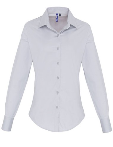 P-PR344-Womens Stretch Fit Poplin Long Sleeve Cotton Shirt